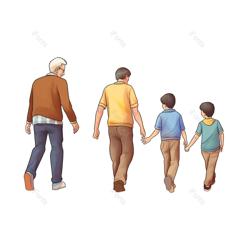 卡通图片,父亲节元素,牵手PNG,卡通人物免抠素材